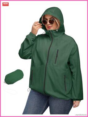 Plus Size Womens Rain Jacket with Hood Waterproof Raincoat